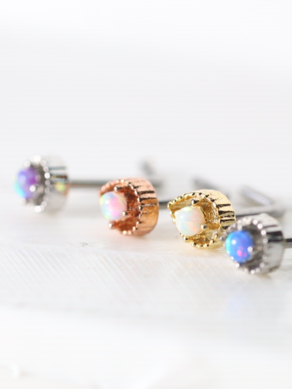 Set of FOUR Cute Nose Piercings with tiny opals in mix colors New